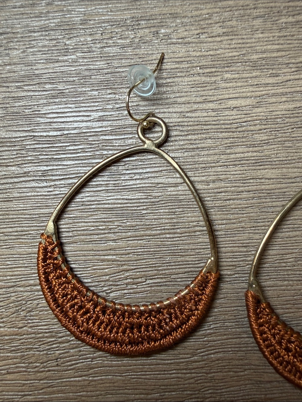 Brown Crochet Hoop Earrings - Women Jewelry - Picture 5 of 7